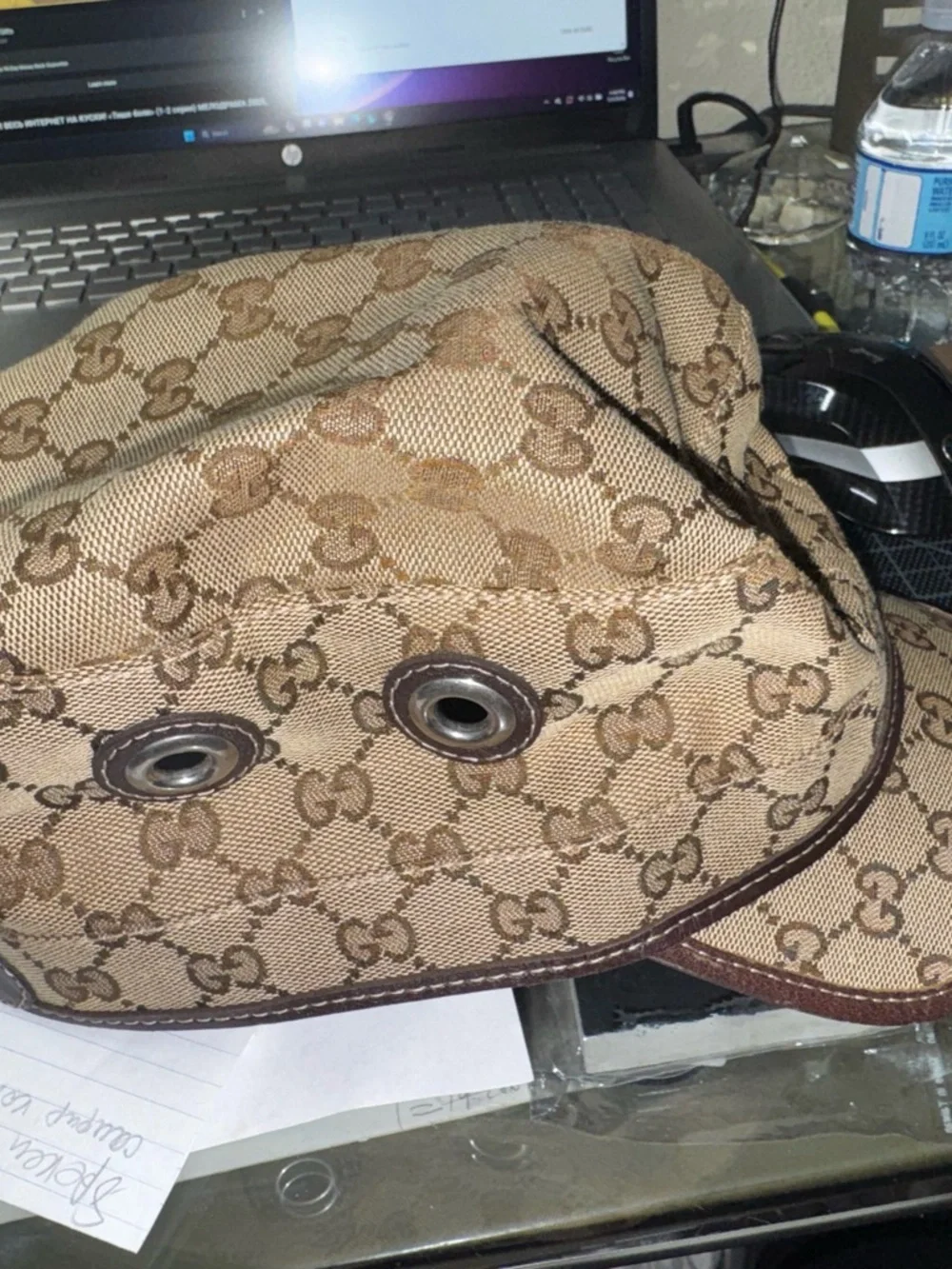 Gucci/Tom Ford military Cap Beige/Brown GG Canvas hat Size XL - Picture 7 of 7